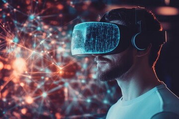 Poster - Exploring virtual realms and digital landscapes through immersive technology in a futuristic setting. Generative AI