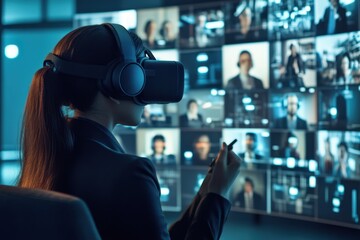 Poster - Exploring virtual worlds in a high-tech environment with immersive experiences and interactive interfaces. Generative AI
