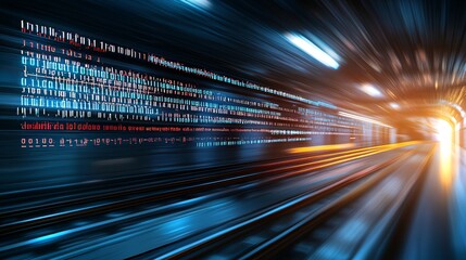 Poster - High-speed motion blur of abstract fast-moving stripe lines with a glowing sun light flare in a 3D rendering. It symbolizes leading in business, hi-tech products, and warp-speed wormhole science