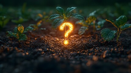 Poster - Glowing Question Mark Emerging from the Ground   Symbol of Life s Mysteries and Growth