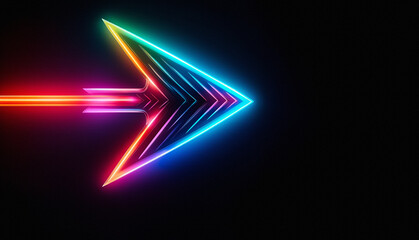 Aufkleber - Vibrant neon arrow with rainbow spectrum colors glows brightly against a dark backdrop, pointing right with dynamic energy and modern illumination.