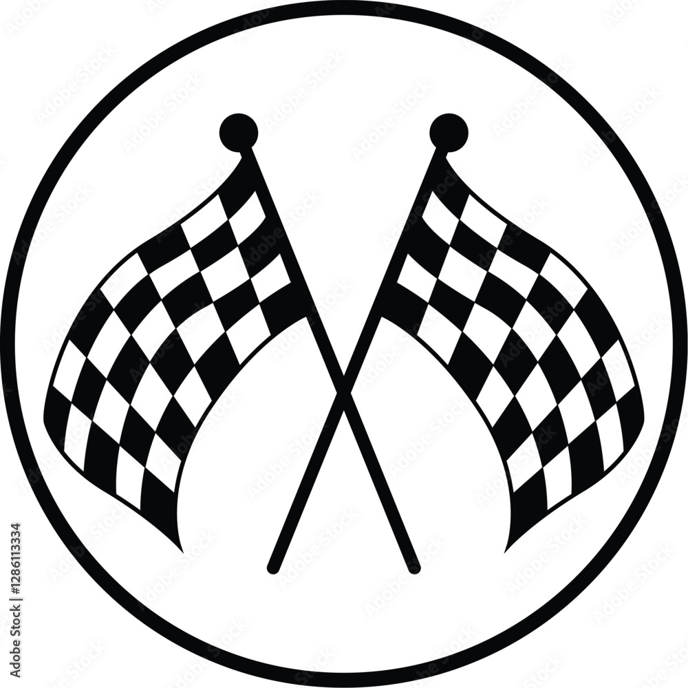 crossed checkered flags racing flags icon in a circle ai vector file ...