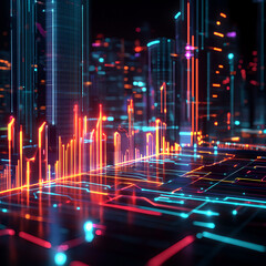 Aufkleber - Data visualization event in a futuristic cityscape digital art nighttime environment high-tech perspective