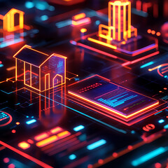 Poster - Exploring digital architecture concepts with neon elements in a futuristic environment