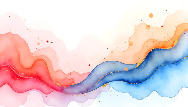 Elegant Watercolor Pastel Art with Gold Details and Text Space, Greeting Card Background. Hand Painted Clip Art Design Element for Labels, Business Cards, Flyers, Wedding invitation,  generative ai