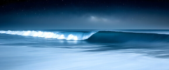 Night Beach Scene With Majestic Waves And Stars