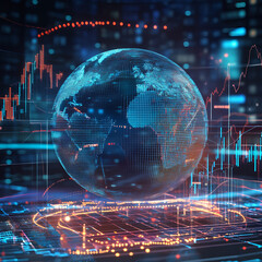 Poster - Global financial trends analysis digital market infographic urban environment aerial view data visualization