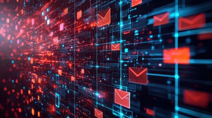 Poster - abstract network grid with files and folders, futuristic software interface, digital document manage