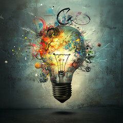 Aufkleber - Creative art installation of a light bulb studio digital art abstract close-up imagination sparks