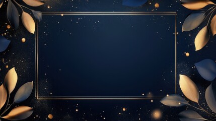Poster - dark blue sparkling bokeh frame with golden accents, light art creating an elegant wedding invitatio