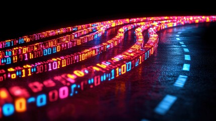 Poster - A lively street adorned with countless colorful lights creating a festive and joyful atmosphere