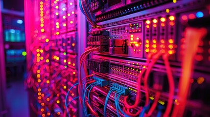 Poster - Network rack filled with multiple cables and connectors organized for efficient data transmission