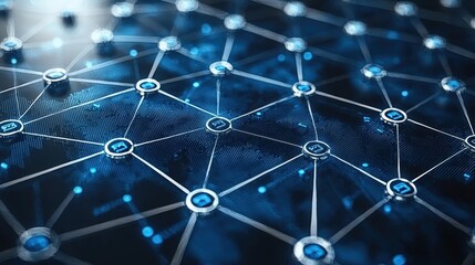 Poster - Complex network of connected dots illustrating digital connectivity in a modern technological environment