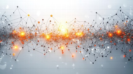 Poster - Intricate network of orange and black dots creating a complex visual pattern against a dark background