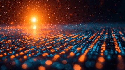 Poster - Modern computer keyboard illuminated by glowing light creating a high-tech digital atmosphere