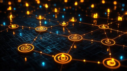 Poster - Complex circuit board illuminated with numerous bright lights showcasing advanced technology