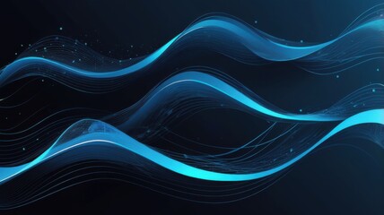 Aufkleber - Futuristic Abstract Background with Glowing Blue Waves and Particle Effects