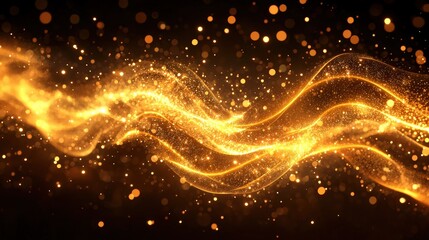 Poster - Captivating golden wave flowing gracefully on a deep black background evoking elegance and power