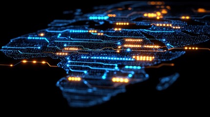 Poster - Detailed circuit board featuring a map of the world highlighting global connectivity and technology