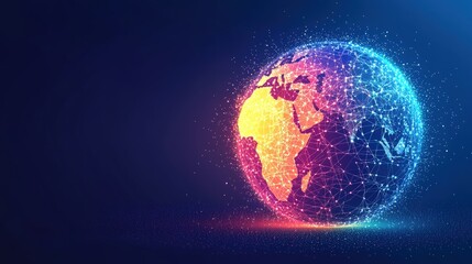 Poster - Earth surrounded by a network of dots illustrating global connections and data flow across the globe