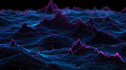 Aufkleber - Dynamic digital terrain visualization abstract space 3d render dark environment high-tech perspective data representation