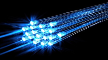 Poster - Mesmerizing blue light streaks creating dynamic patterns against a dark background for visual impact