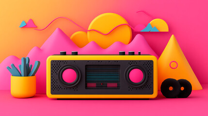 Poster - Vibrant retro radio display abstract colorful background digital art indoor close-up creative concept