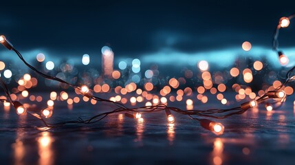 Wall Mural - festive abstract christmas design featuring golden bokeh particles and highlights on a dark backdrop