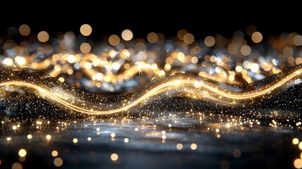 Wall Mural - an abstract festive christmas design featuring golden bokeh particles and highlights against a dark 