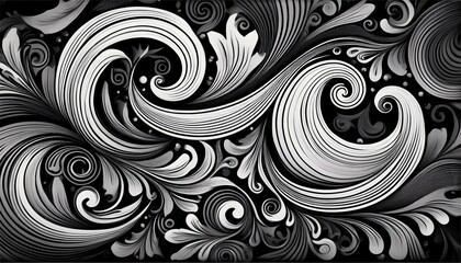Canvas Print - abstract black and white pattern featuring swirling lines and intricate designs ideal for background and decorative use