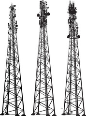 Wall Mural - group with three antenna tower silhouettes on white