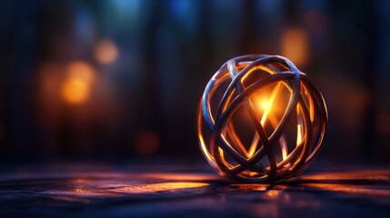 Wall Mural - a glowing orb made of intertwined branches sits on a stone surface in a dimly lit forest