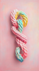 Poster - A vibrant composition of intertwined pastel ropes against a soft pink background, showcasing the beauty of color and texture in an artistic rope arrangement.