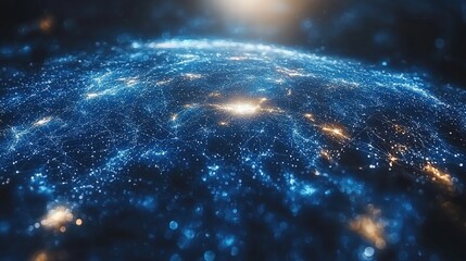 Poster - Stunning blue and gold planet surrounded by dazzling stars in a mystical background