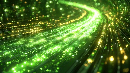 Poster - Luminous green and black background with vibrant lights spreading across the surface