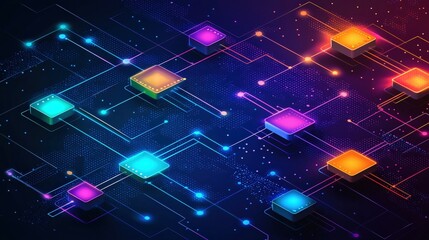 Poster - Abstract technology background featuring glowing squares and dots in a contemporary style