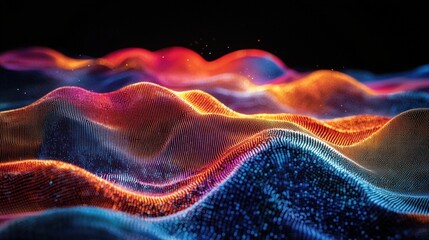 Poster - Mesmerizing colorful light wave flowing on a dark background creating a stunning visual effect