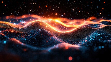 Poster - Abstract wave of light on a black background with ethereal flow and movement
