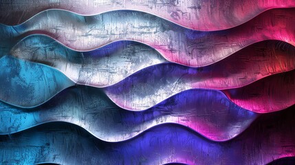Poster - An abstract image of wavy, textured metallic surface in shades of blue and purple.
