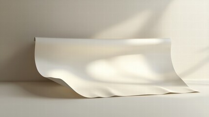 Poster - Pure white sheet of paper laid on white surface creating a minimalist and clean aesthetic