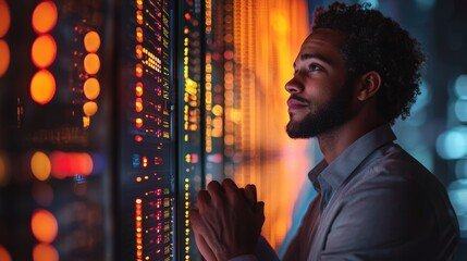 Poster - Focused man analyzing server equipment while standing in a hightech data center