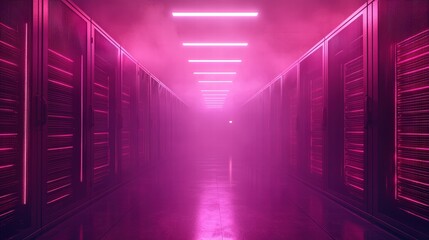 Poster - An impressive long corridor filled with rows of hightech servers in a modern data center