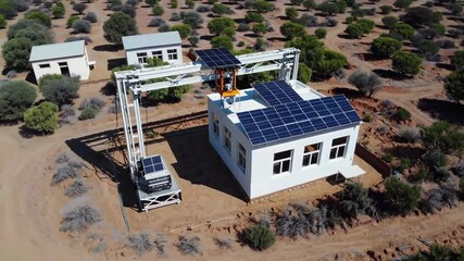 Aufkleber - Solar panel installation using innovative technology in arid desert environment