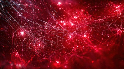 Poster - Vivid red background with intricate lines and dots creating an abstract design