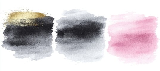 Poster - A modern illustration in earth tones, featuring an elegant fluid marble effect with golden stains, created from an abstract pink and grey liquid watercolor background. The design includes golden