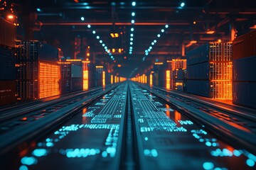 Poster - Futuristic Data Center Corridor with Glowing Containers