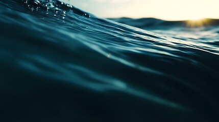 Poster - Cerulean sapphire and cobalt toned underwater scene at sunset with cinematic motion blur light rays and depth of field creating a serene dreamy and ethereal atmosphere
