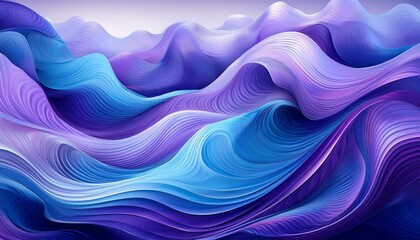 Wall Mural - purple and blue abstract waves serene digital art depicting flowing undulating waves in shades of pu