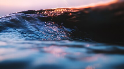 Poster - Mesmerizing close up of a sunset lit underwater scene with swirling indigo magenta and citrine hues cinematic motion blur and a dreamlike depth of field creating a serene ethereal atmosphere