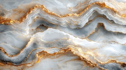 Poster - Elegant white and gold marble wallpaper featuring striking foil design elements